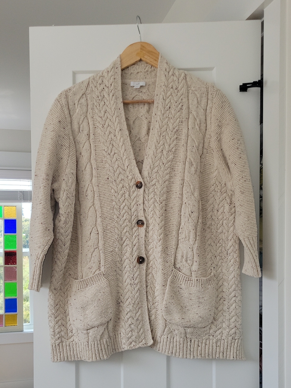 J. Jill Cream Cable Knit Cardigan with Pockets